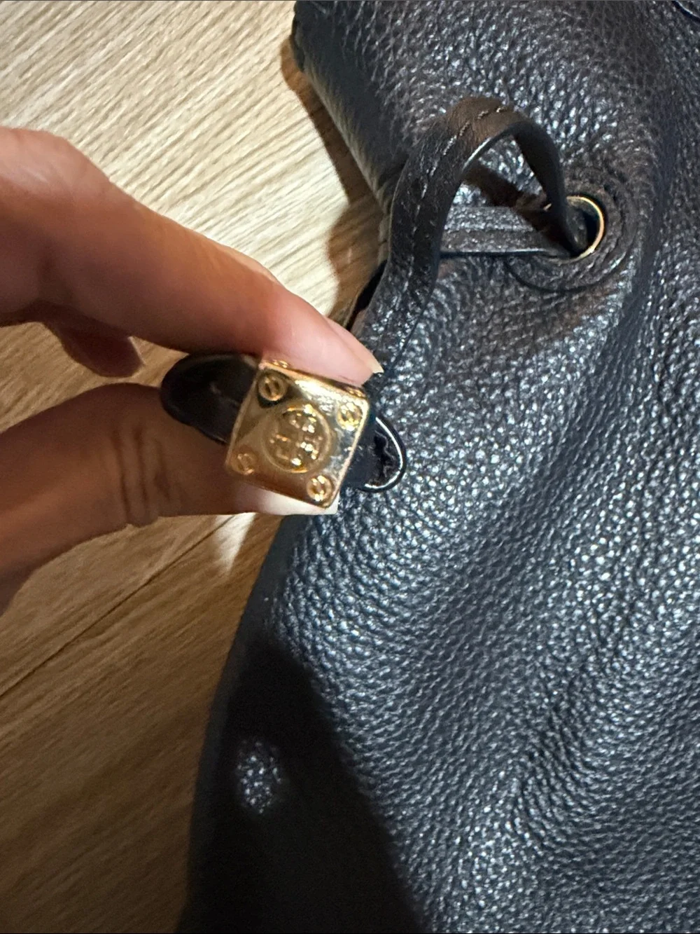 Tory Burch Black Pebbled Leather Chain-Handle Shoulder Bag